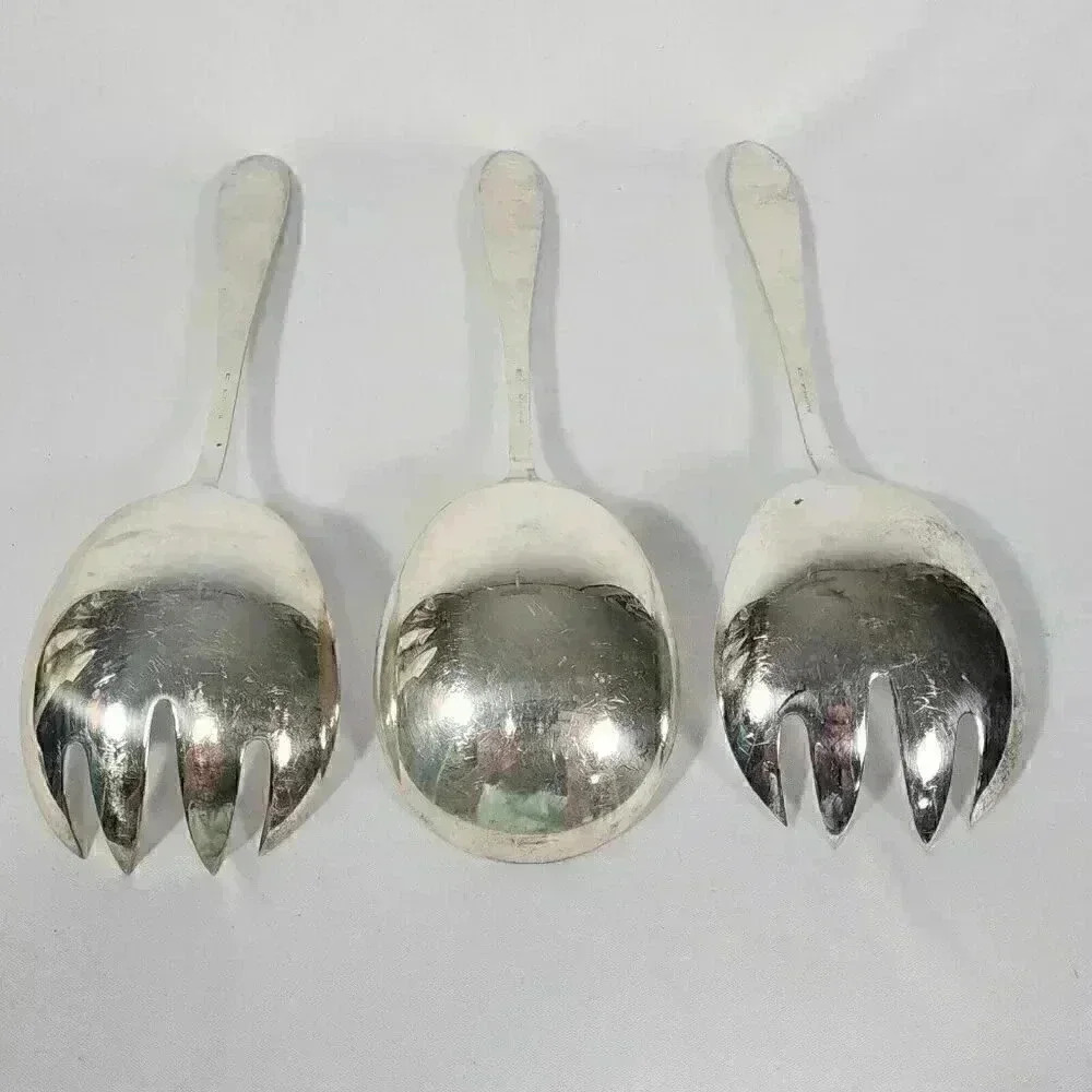 Vintage REED & BARTON 3 Pc Salad Serving Set Silver-plate 8.75‎ Long - Picture 2 of 15